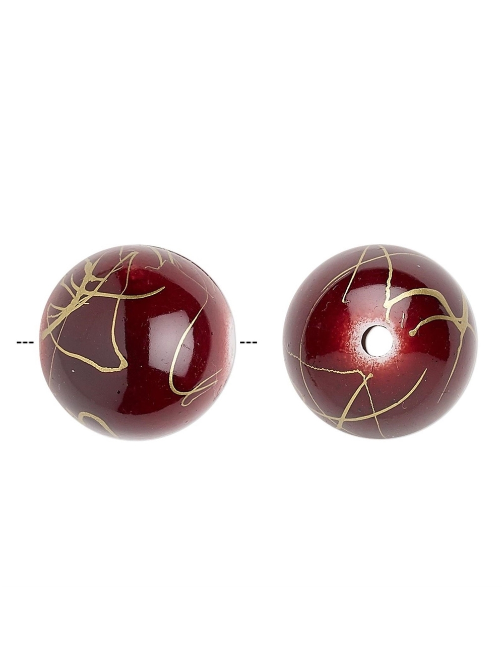 Dark Red with Gold Swirls 18mm Round Retro Focal Beads 10 pcs